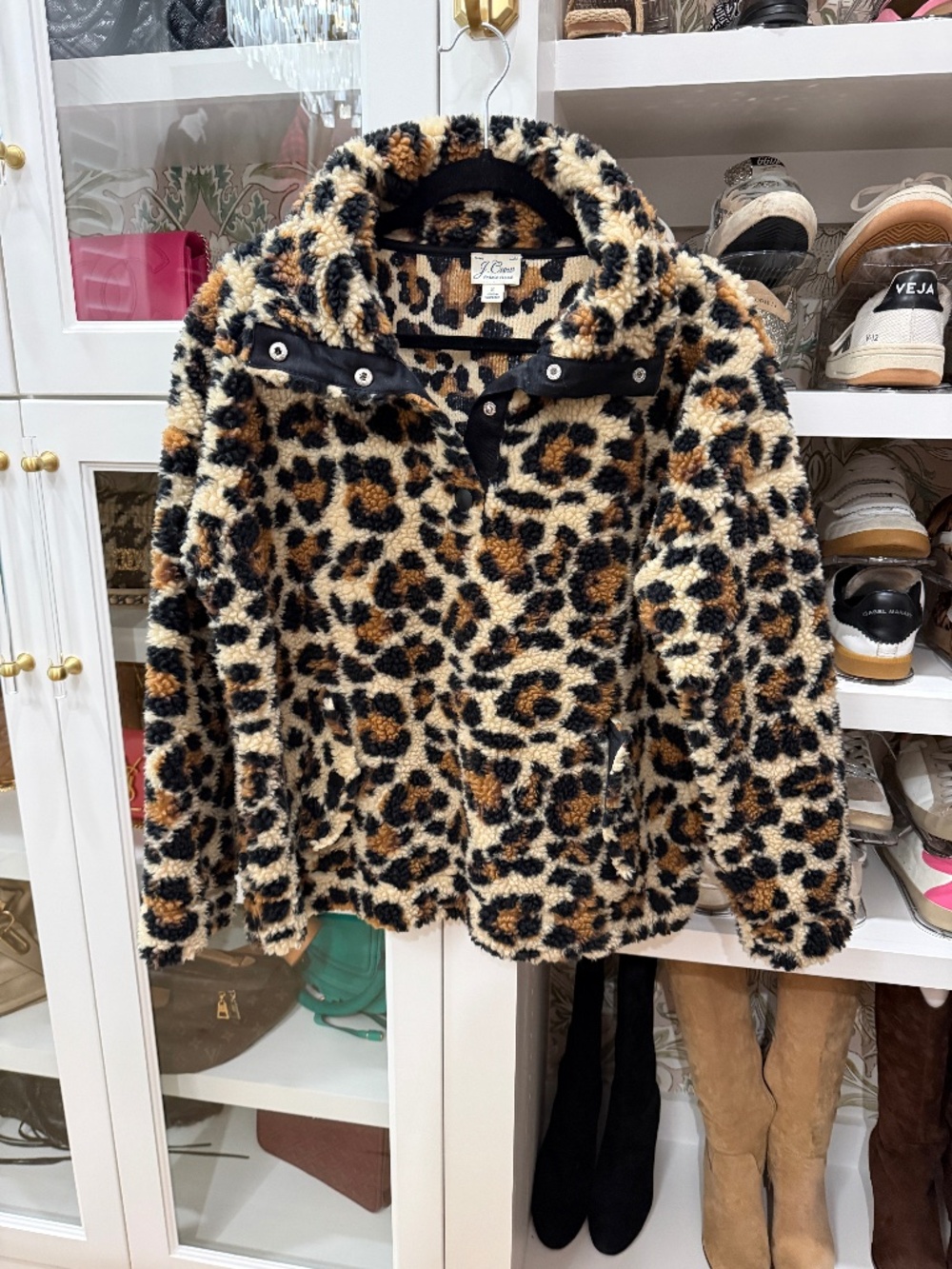 J. Crew Leopard Print Sherpa Fleece Pullover
